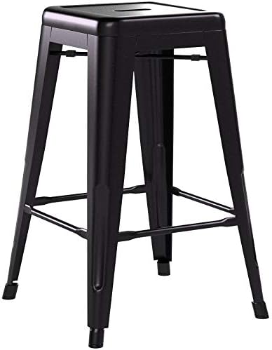 FDW Metal Bar Stools Set of 4 Counter Height Bar Stools 24 Inches Industrial Bar Chairs Patio Stool Stackable Backless Stool Indoor Outdoor Metal Kitchen Stools Bar Chairs (Black, 24")