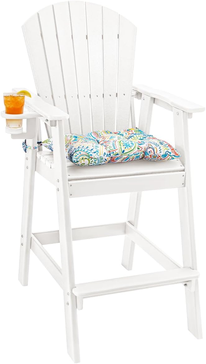 Sundale Outdoor Adirondack Bar Stool, Patio HDPE Bar Chair with Backrest, 30 Inch Seat Height Tall Bistro Dining Counter Stool with Cushion, All-Weather Pub Height Chair, Gray