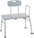 Drive Medical 12011KD-1 Tub Transfer Bench For Bathtub, Height Adjustable Shower Bench with Backrest, Shower Shower Chair Bath Seat for Elderly, Seniors, Arm Support for Transfer, 400 Weight Cap