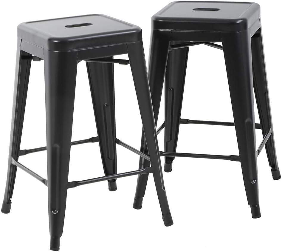 FDW Metal Bar Stools Set of 4 Counter Height Bar Stools 24 Inches Industrial Bar Chairs Patio Stool Stackable Backless Stool Indoor Outdoor Metal Kitchen Stools Bar Chairs (Black, 24")