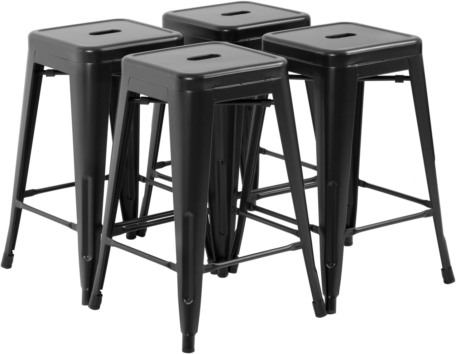 FDW Metal Bar Stools Set of 4 Counter Height Bar Stools 24 Inches Industrial Bar Chairs Patio Stool Stackable Backless Stool Indoor Outdoor Metal Kitchen Stools Bar Chairs (Black, 30")