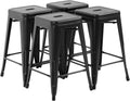 FDW Metal Bar Stools Set of 4 Counter Height Bar Stools 24 Inches Industrial Bar Chairs Patio Stool Stackable Backless Stool Indoor Outdoor Metal Kitchen Stools Bar Chairs (Black, 24")