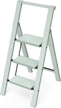 Taranta 3 Step Ladder, Lightweight Aluminum Step Stool with Convenient Handgrip, Folding Ladder with Anti-Slip Pedals, 330lbs Capacity Stepladder for Home, Office, Kitchen - White