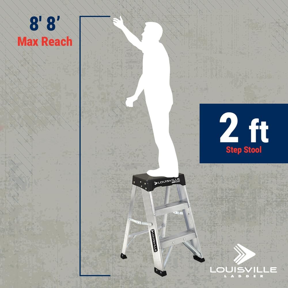 Louisville Ladder 2-Foot Aluminum Step Stool Industrial, 300-Pound Load Capacity, Type IA, AS3002