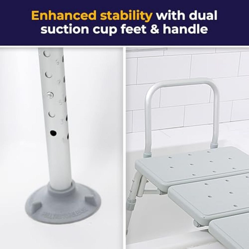 Drive Medical 12011KD-1 Tub Transfer Bench For Bathtub, Height Adjustable Shower Bench with Backrest, Shower Shower Chair Bath Seat for Elderly, Seniors, Arm Support for Transfer, 400 Weight Cap