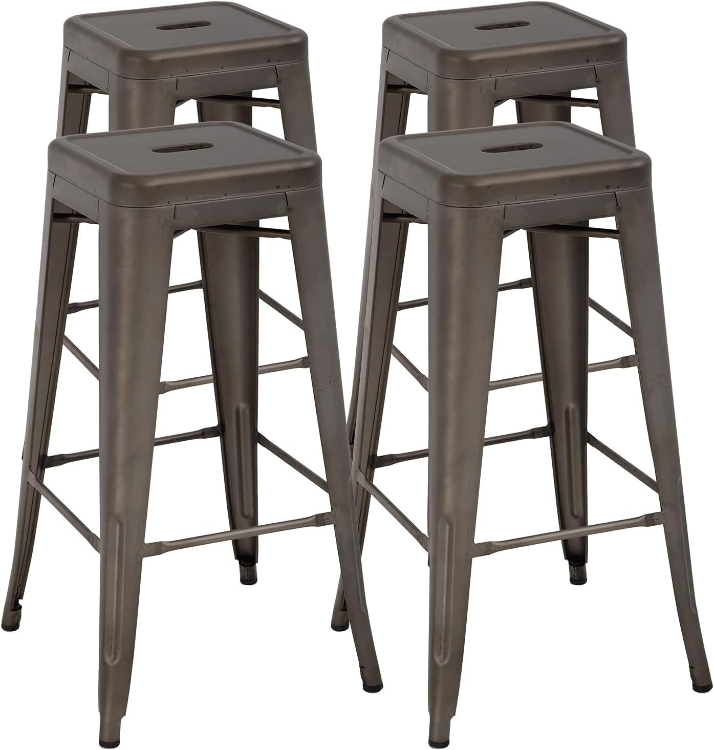 FDW Metal Bar Stools Set of 4 Counter Height Bar Stools 24 Inches Industrial Bar Chairs Patio Stool Stackable Backless Stool Indoor Outdoor Metal Kitchen Stools Bar Chairs (Black, 24")