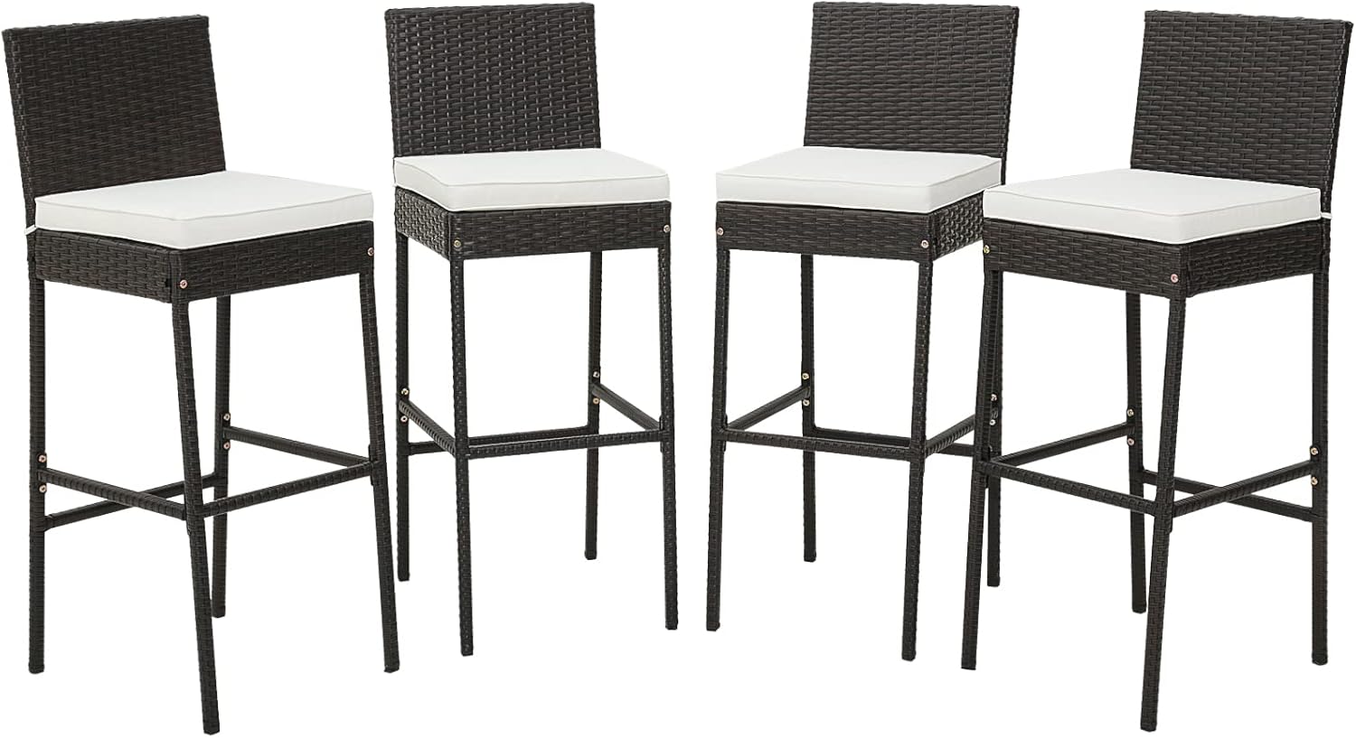 Tangkula Set of 2 Patio Wicker Barstools, Outdoor Bar Height Chair w/Soft Seat Cushion & Cozy Footrest, Heavy-Duty Metal Frame, 400 lbs Max Load, Mix Brown Rattan Bar Chair for Backyard, Balcony