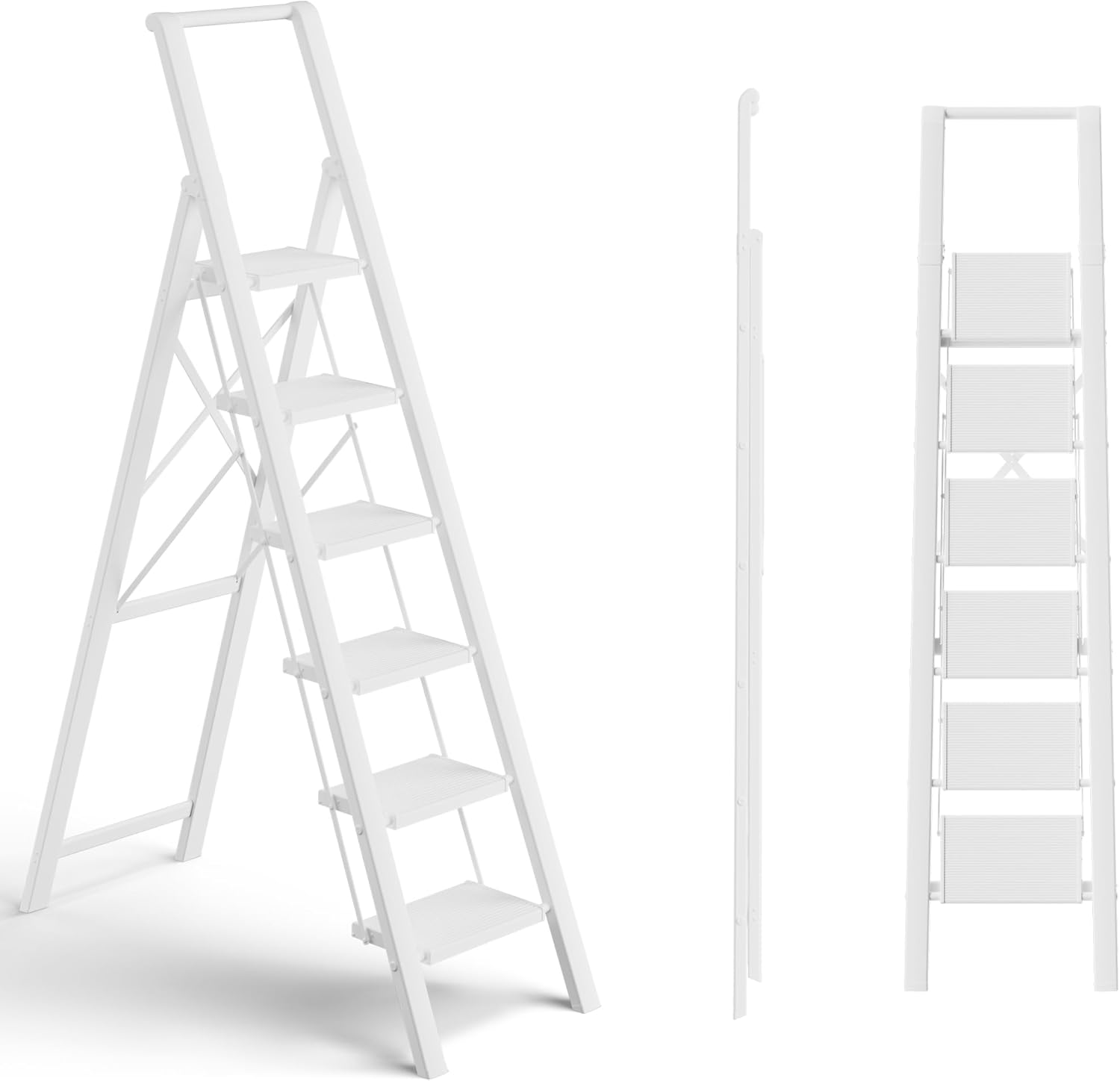 3 Step Ladder, Folding Step Stool with Anti-Slip Wide Sturdy Pedal, Multi-Use for Home and Kitchen Use, Space Saving-Woodgrain(300 lbs Capacity)