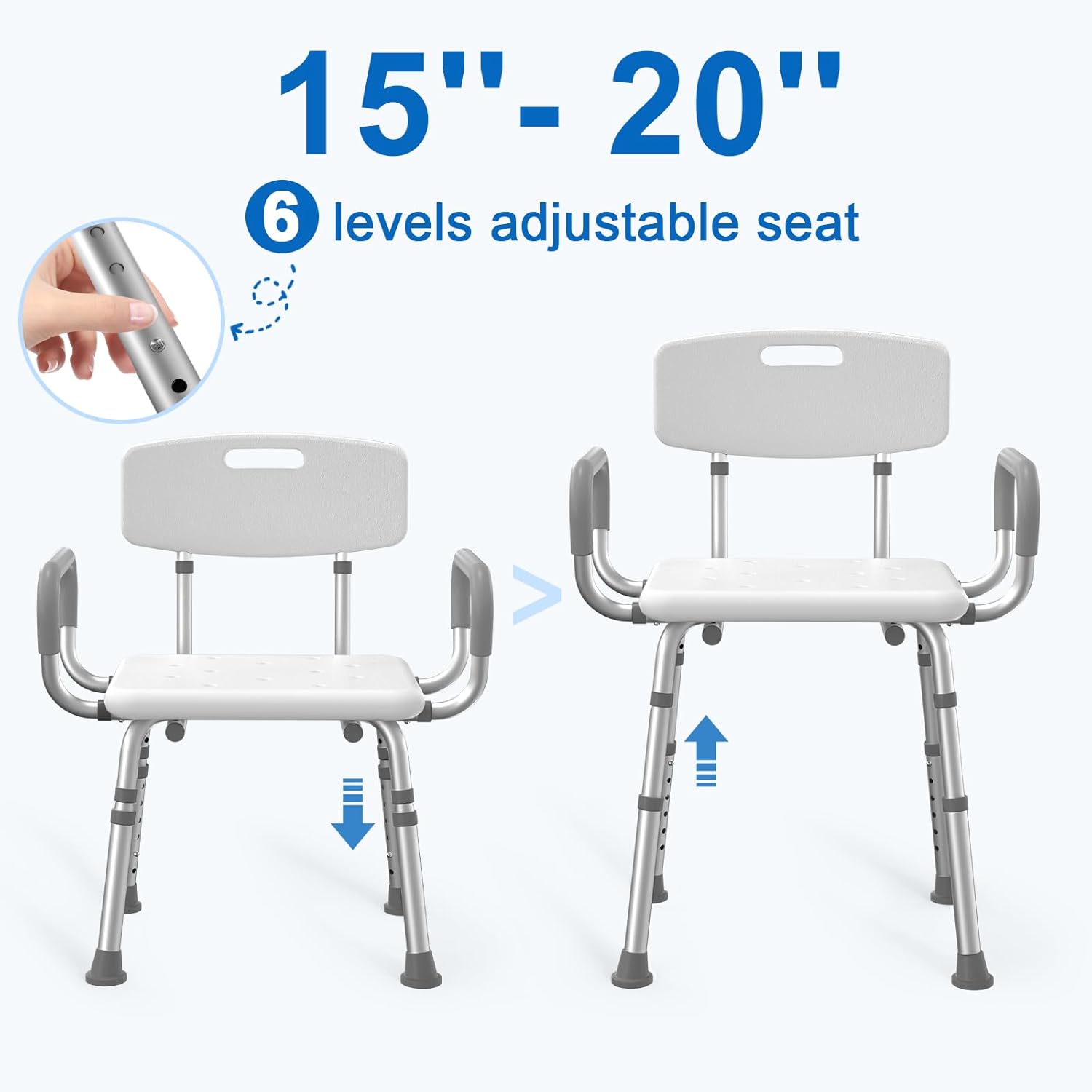 HOMLAND Shower Chair for Inside Shower with Arms and Back, 500 lbs Heavy Duty Shower Seat for Bathtub, Height Adjustable Safety Bath Seat for Elderly, Adults, Handicap and Disabled, White