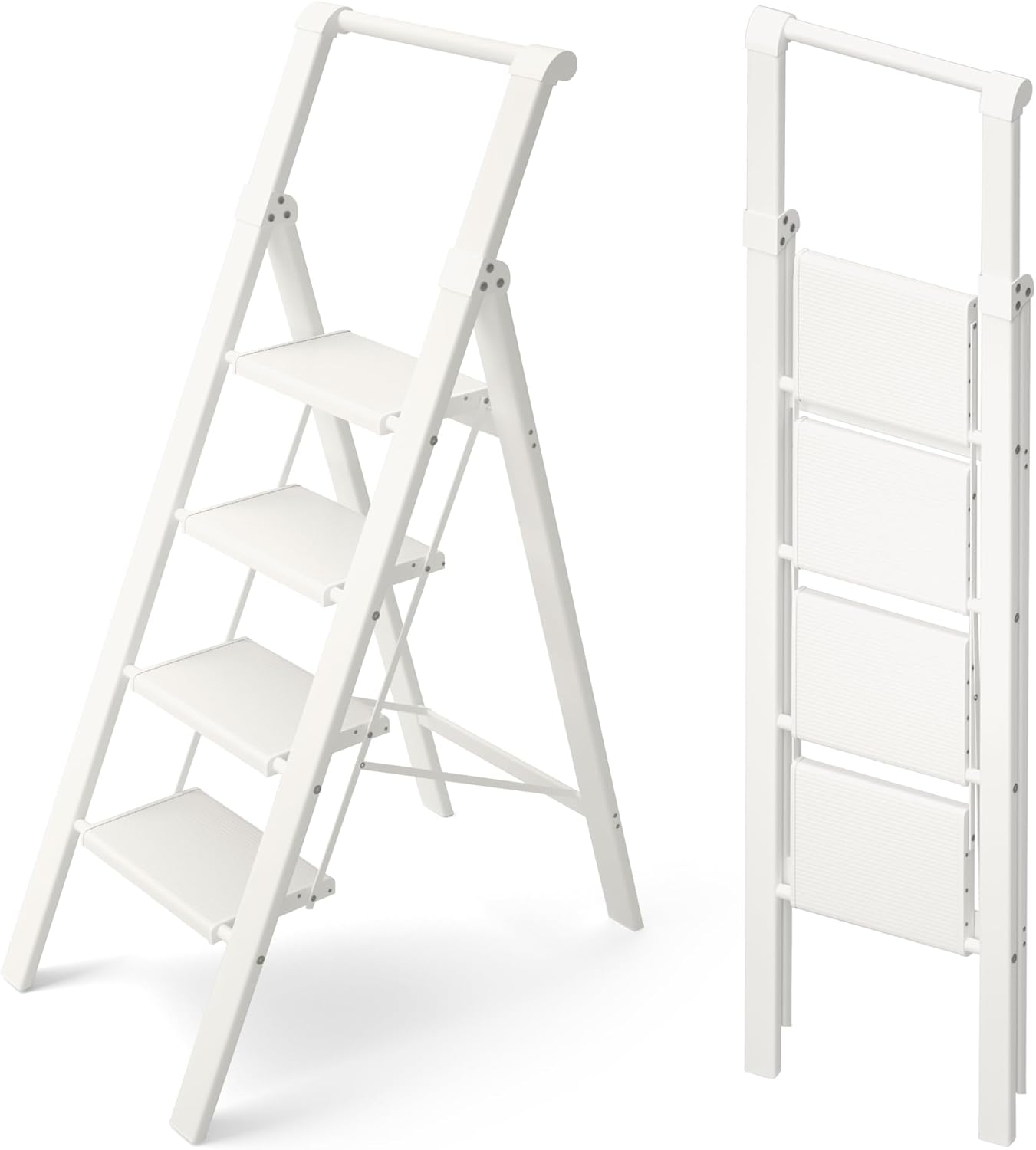 HillhutApex 3 Step Foldable Aluminum Step Ladder with Handgrip, Anti-Slip Pedal, 330 lbs Capacity, Lightweight & Portable for Home, Kitchen, Office, Garage (White)