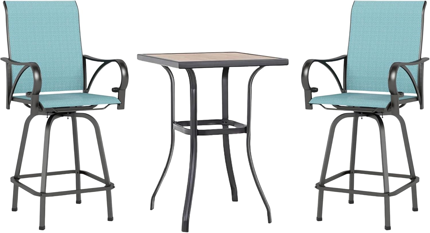 MFSTUDIO Outdoor Bar Stools Set of 4, Swivel Bar Height Patio Chairs Outdoor Barstools High Top Patio Swivel Bar Chairs, Breathable Textilene, Navy Blue