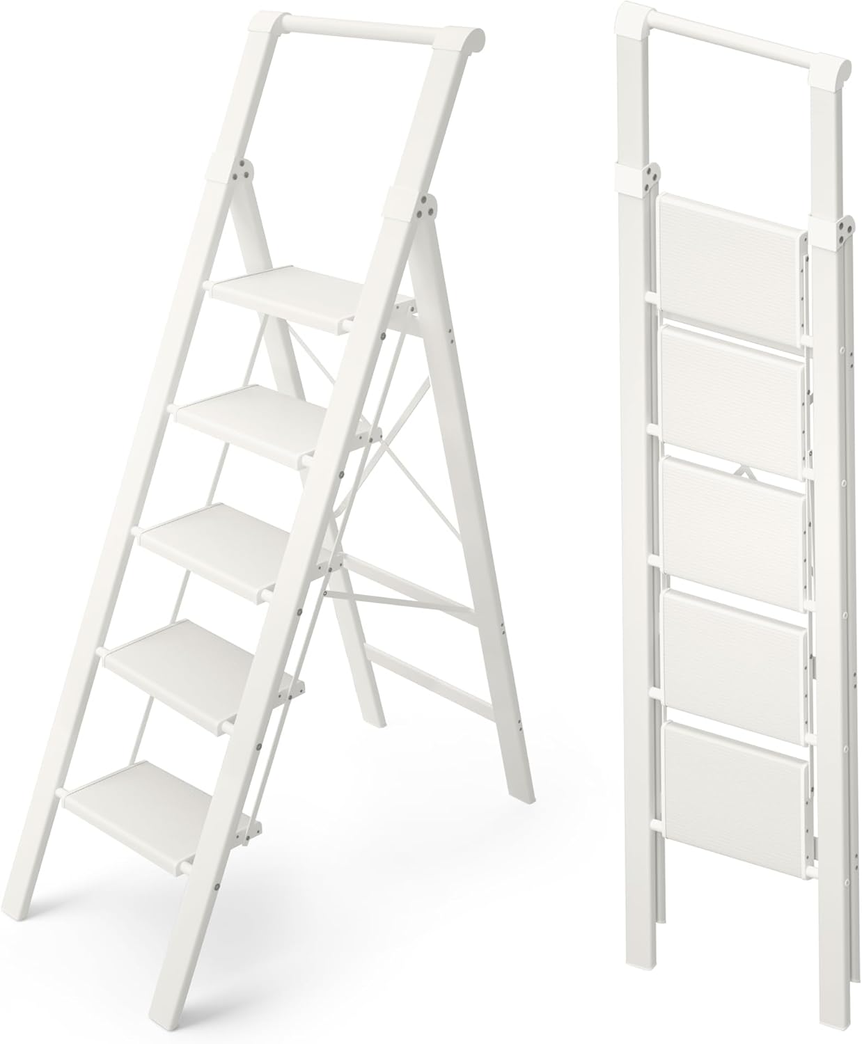 HillhutApex 3 Step Foldable Aluminum Step Ladder with Handgrip, Anti-Slip Pedal, 330 lbs Capacity, Lightweight & Portable for Home, Kitchen, Office, Garage (White)