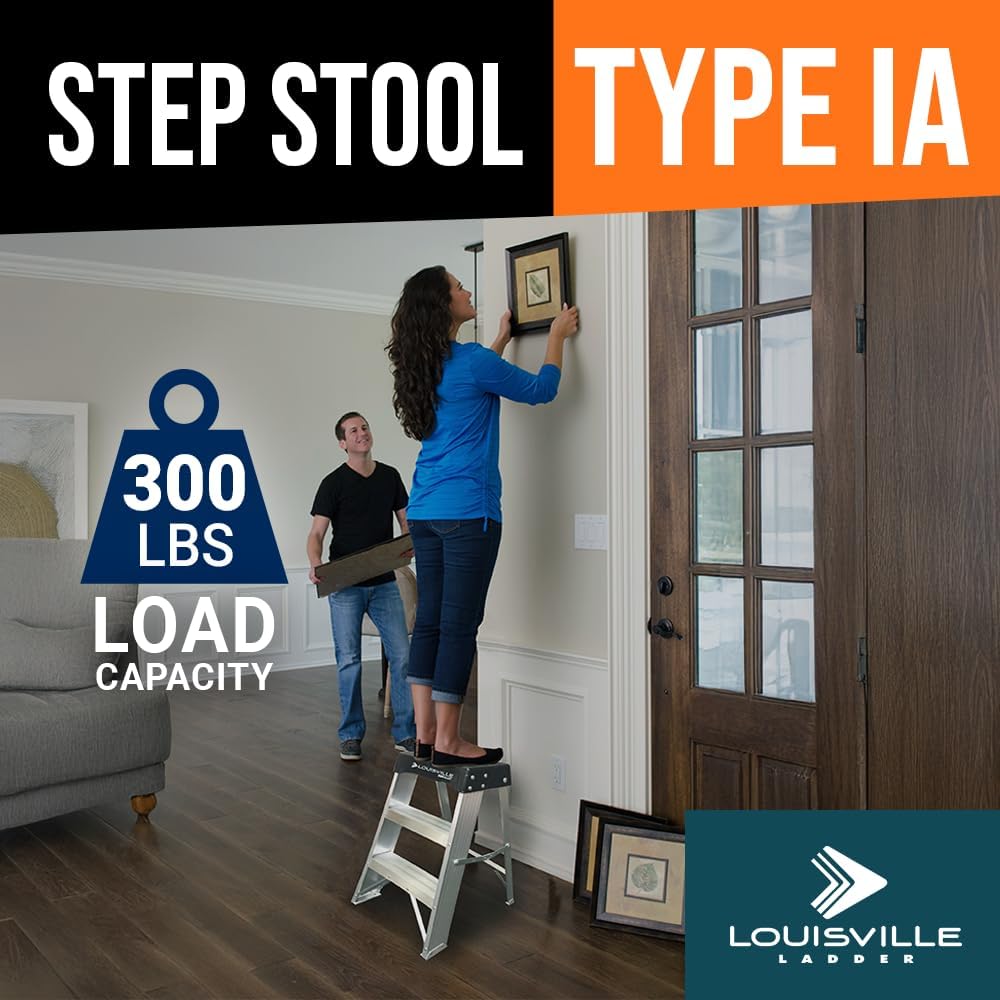 Louisville Ladder 2-Foot Aluminum Step Stool Industrial, 300-Pound Load Capacity, Type IA, AS3002