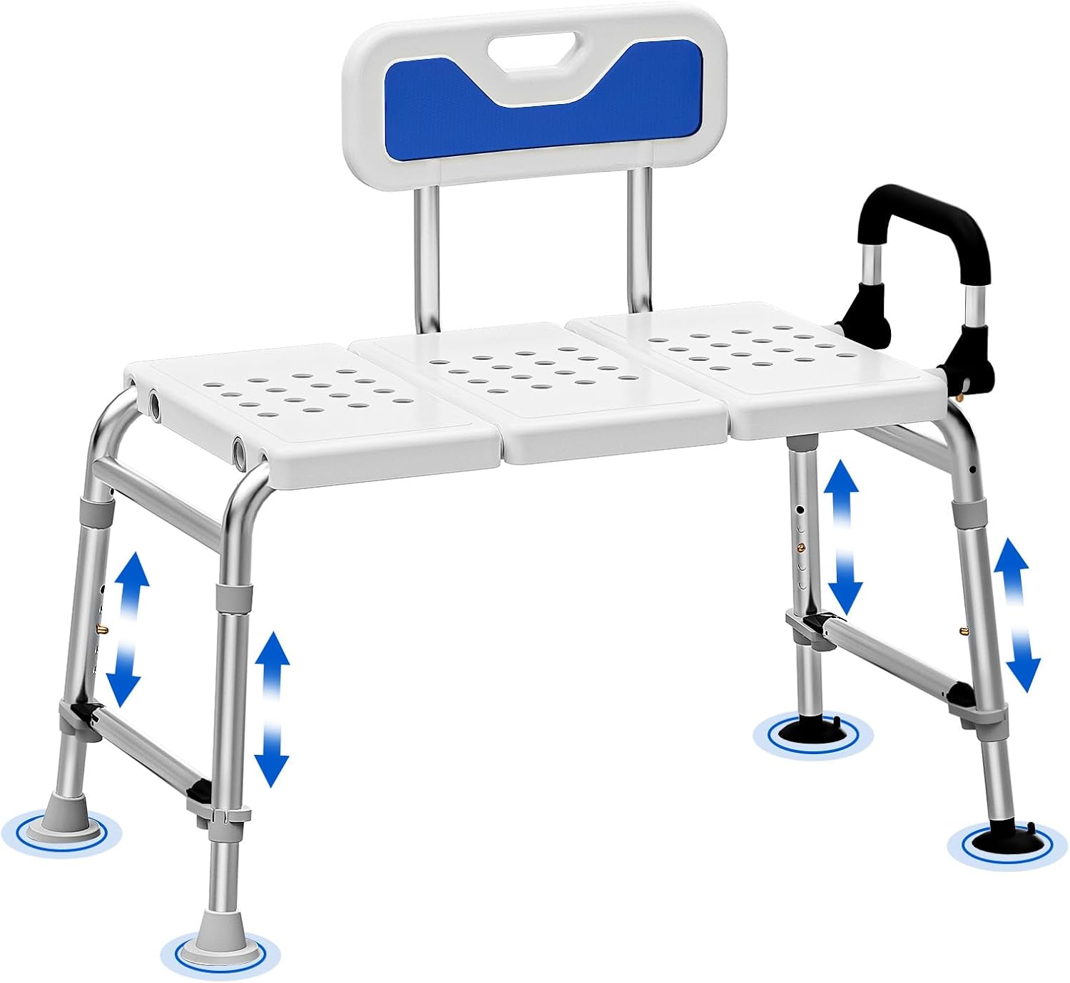 Heavy Duty Width Adjustable Bath Tub Transfer Shower Bench for Inside Tub Extended Shower Chair with Adjustable Height and Reversible Backrest Handicap Bath Seat for Elderly and Disabled