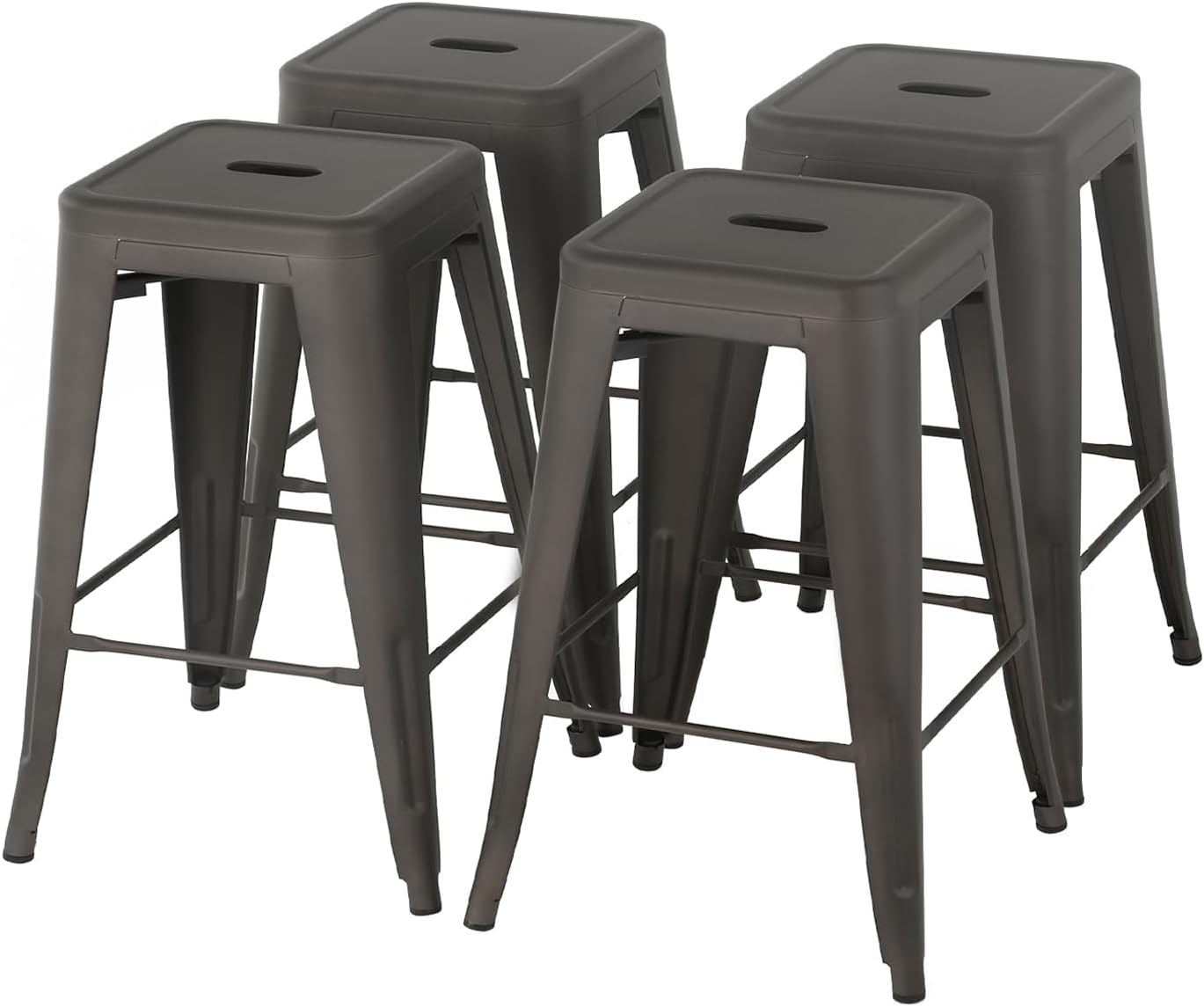 FDW Metal Bar Stools Set of 4 Counter Height Bar Stools 24 Inches Industrial Bar Chairs Patio Stool Stackable Backless Stool Indoor Outdoor Metal Kitchen Stools Bar Chairs (Black, 30")