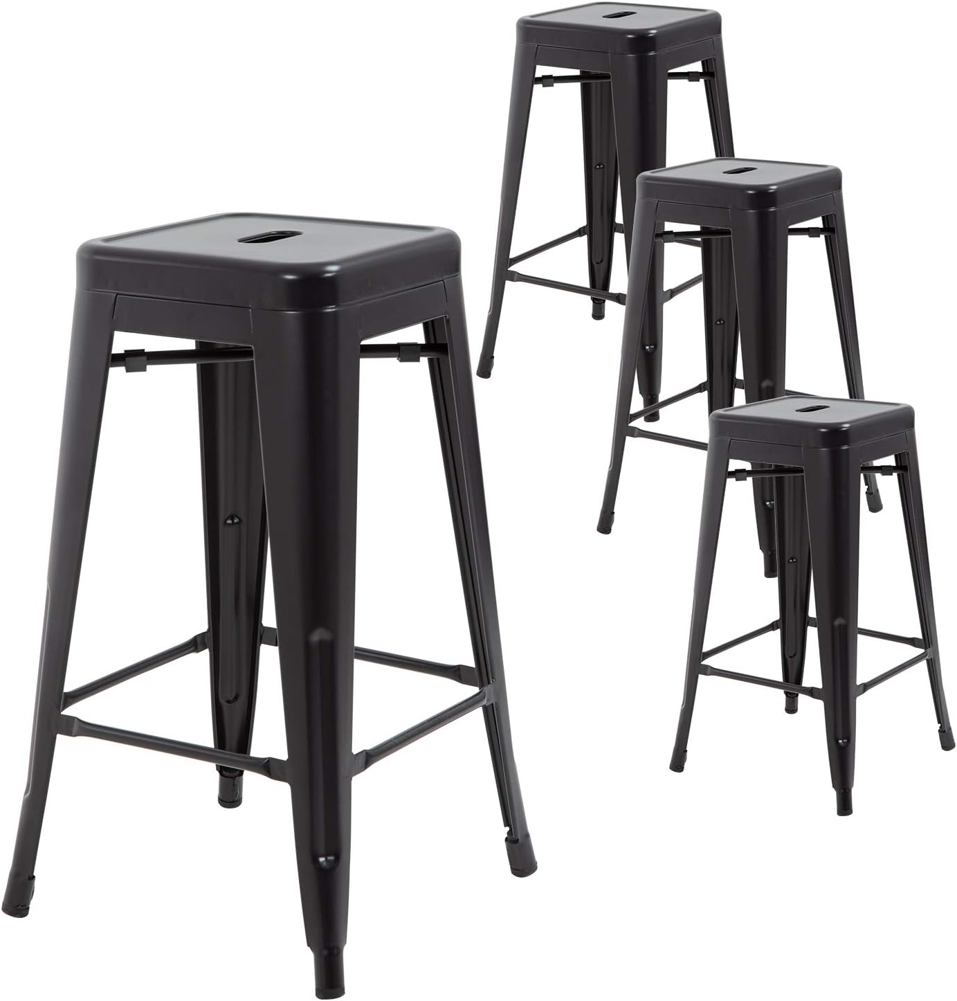 FDW Metal Bar Stools Set of 4 Counter Height Bar Stools 24 Inches Industrial Bar Chairs Patio Stool Stackable Backless Stool Indoor Outdoor Metal Kitchen Stools Bar Chairs (Black, 24")