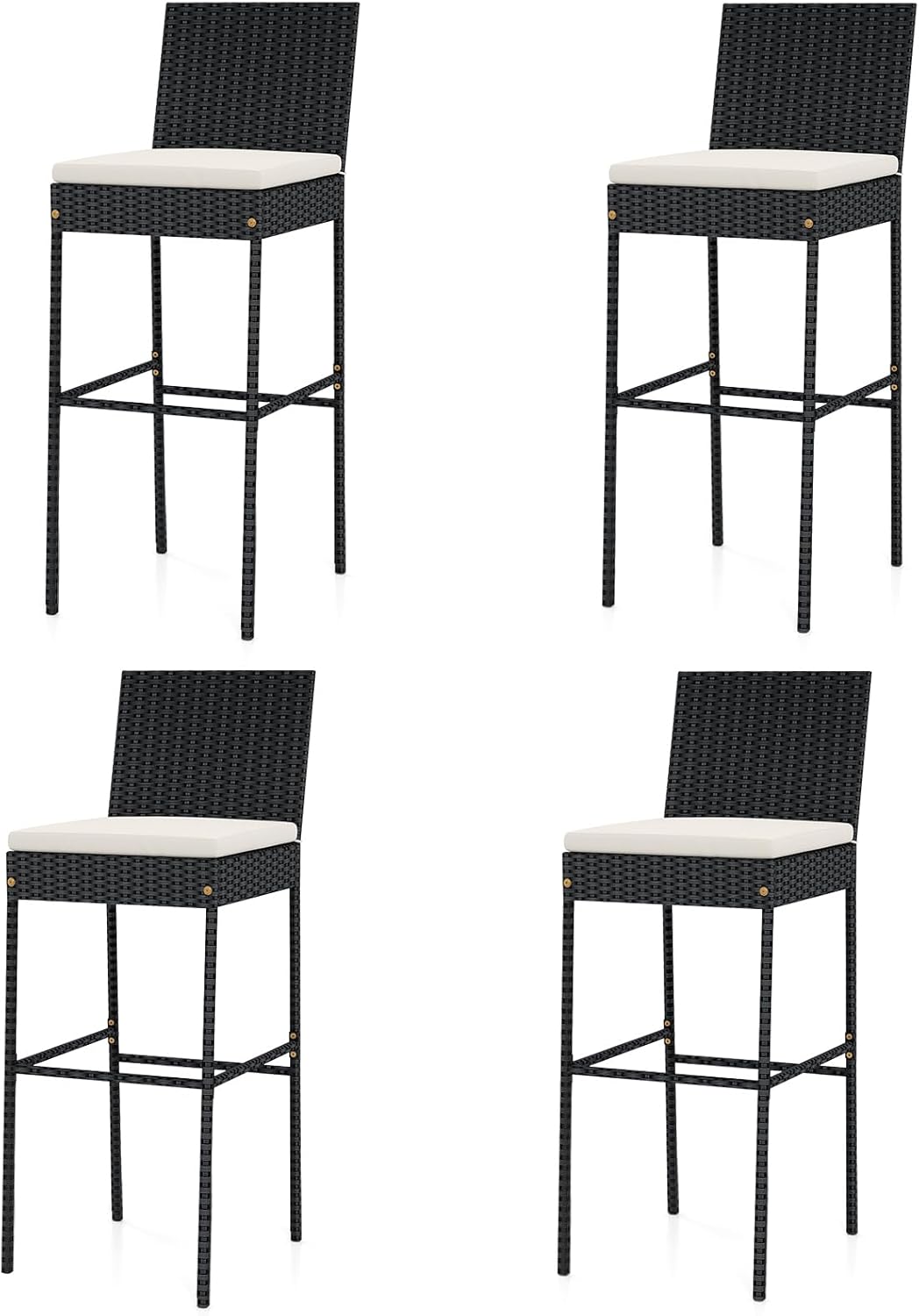 Tangkula Set of 2 Patio Wicker Barstools, Outdoor Bar Height Chair w/Soft Seat Cushion & Cozy Footrest, Heavy-Duty Metal Frame, 400 lbs Max Load, Mix Brown Rattan Bar Chair for Backyard, Balcony