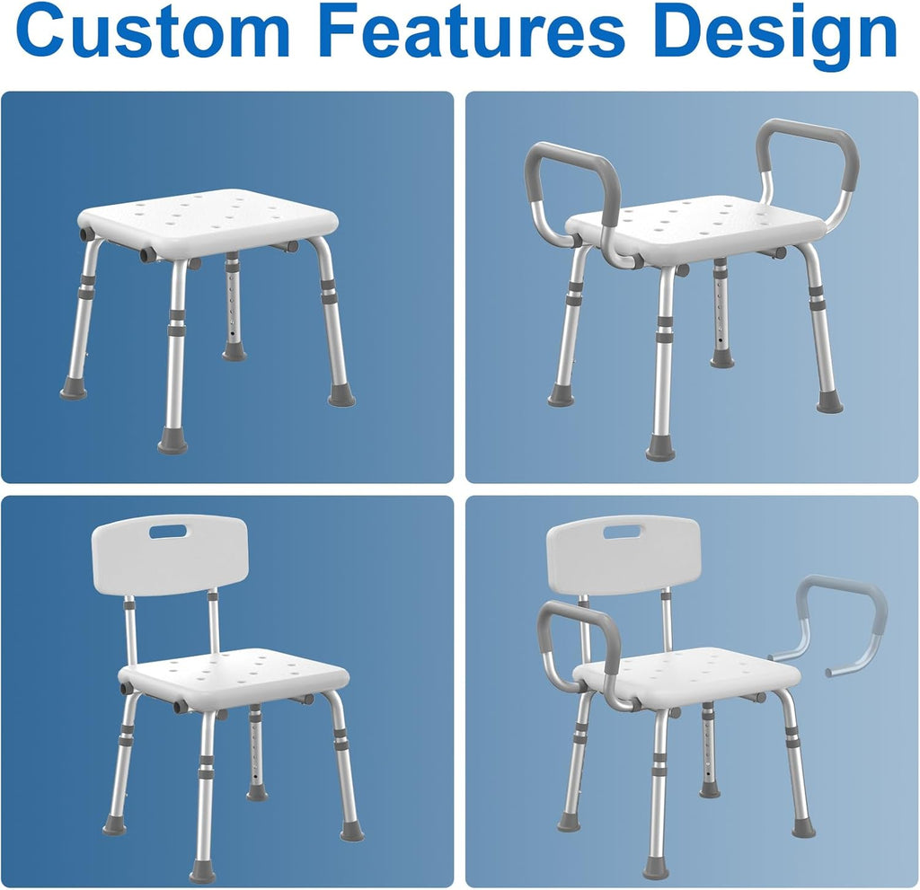 HOMLAND Shower Chair for Inside Shower with Arms and Back, 500 lbs Heavy Duty Shower Seat for Bathtub, Height Adjustable Safety Bath Seat for Elderly, Adults, Handicap and Disabled, White