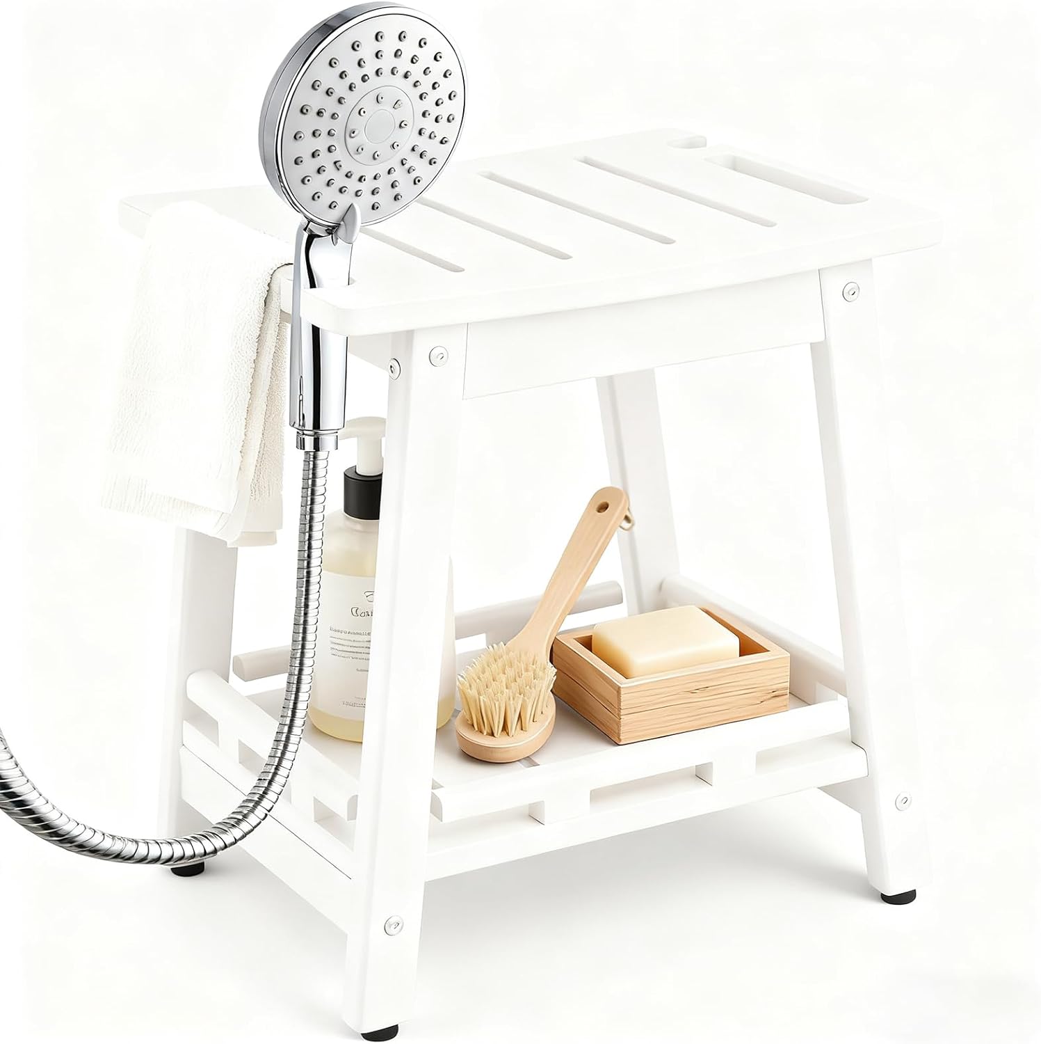 HDPE Shower Bench Seat for Shaving Legs, Waterproof Shower Stool with Storage Shelf for Bathroom,White