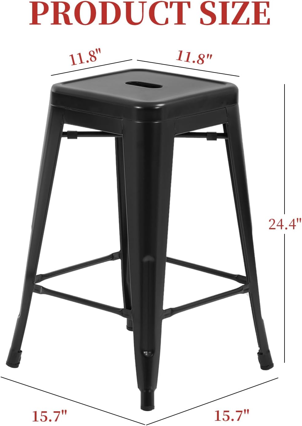 FDW Metal Bar Stools Set of 4 Counter Height Bar Stools 24 Inches Industrial Bar Chairs Patio Stool Stackable Backless Stool Indoor Outdoor Metal Kitchen Stools Bar Chairs (Black, 24")