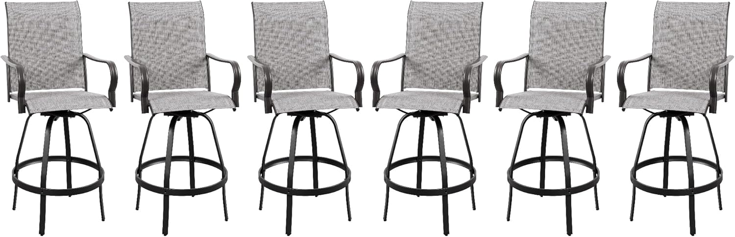 Vongrasig 2 Piece Patio Swivel Bar Chairs, All Weather Metal Textile High Swivel Bar Stools Chairs, Outdoor High Top Bistro Set for Backyard, Lawn Garden, Balcony, Taupe