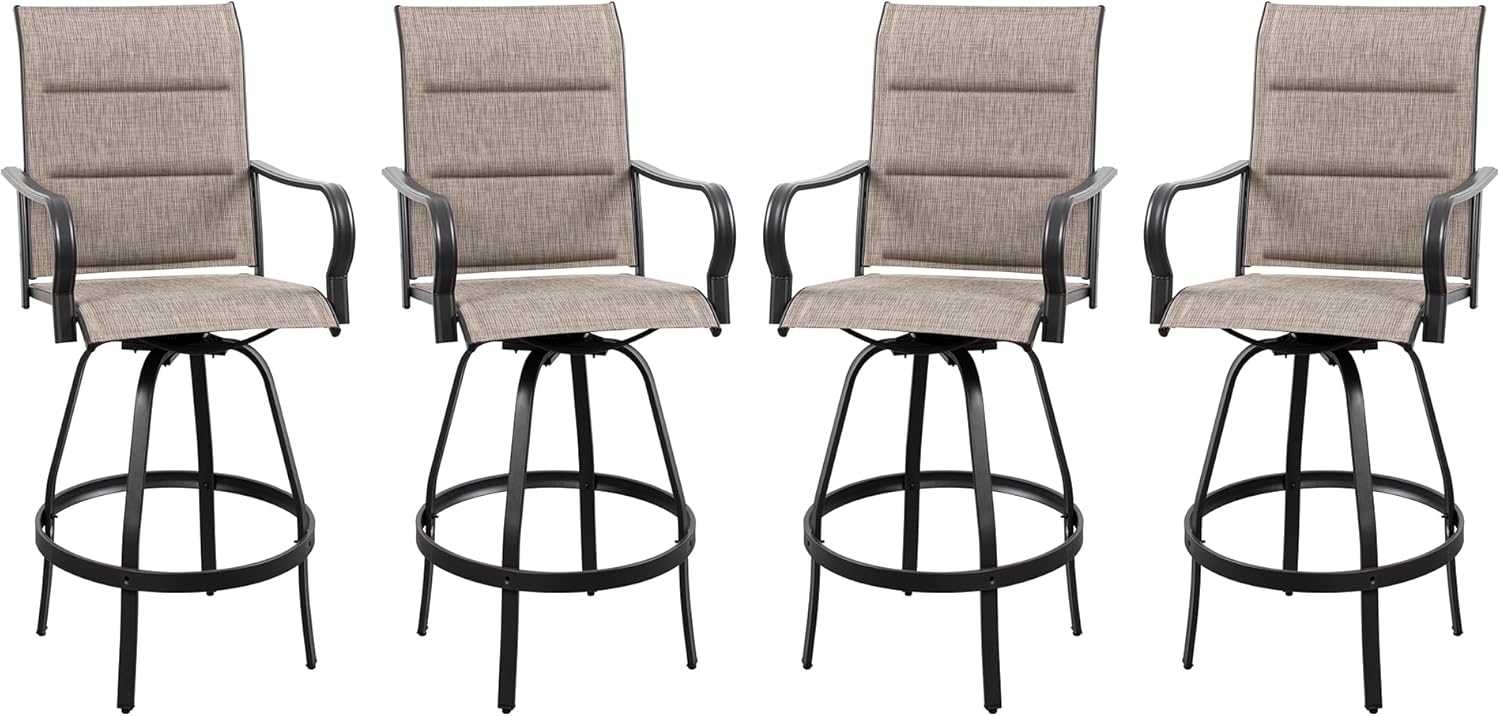 Vongrasig 2 Piece Patio Swivel Bar Chairs, All Weather Metal Textile High Swivel Bar Stools Chairs, Outdoor High Top Bistro Set for Backyard, Lawn Garden, Balcony, Taupe