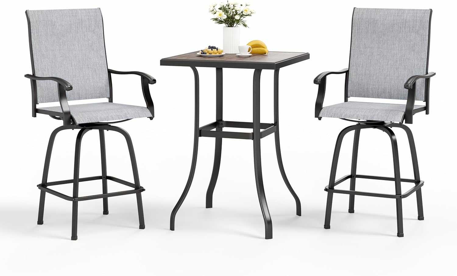 MFSTUDIO Outdoor Bar Stools Set of 4, Swivel Bar Height Patio Chairs Outdoor Barstools High Top Patio Swivel Bar Chairs, Breathable Textilene, Navy Blue