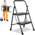 3 Step Ladder, Protable Steel Folding Stool with Wide Anti-Slip Pedal, 500lbs Sturdy Steel Ladder, Black