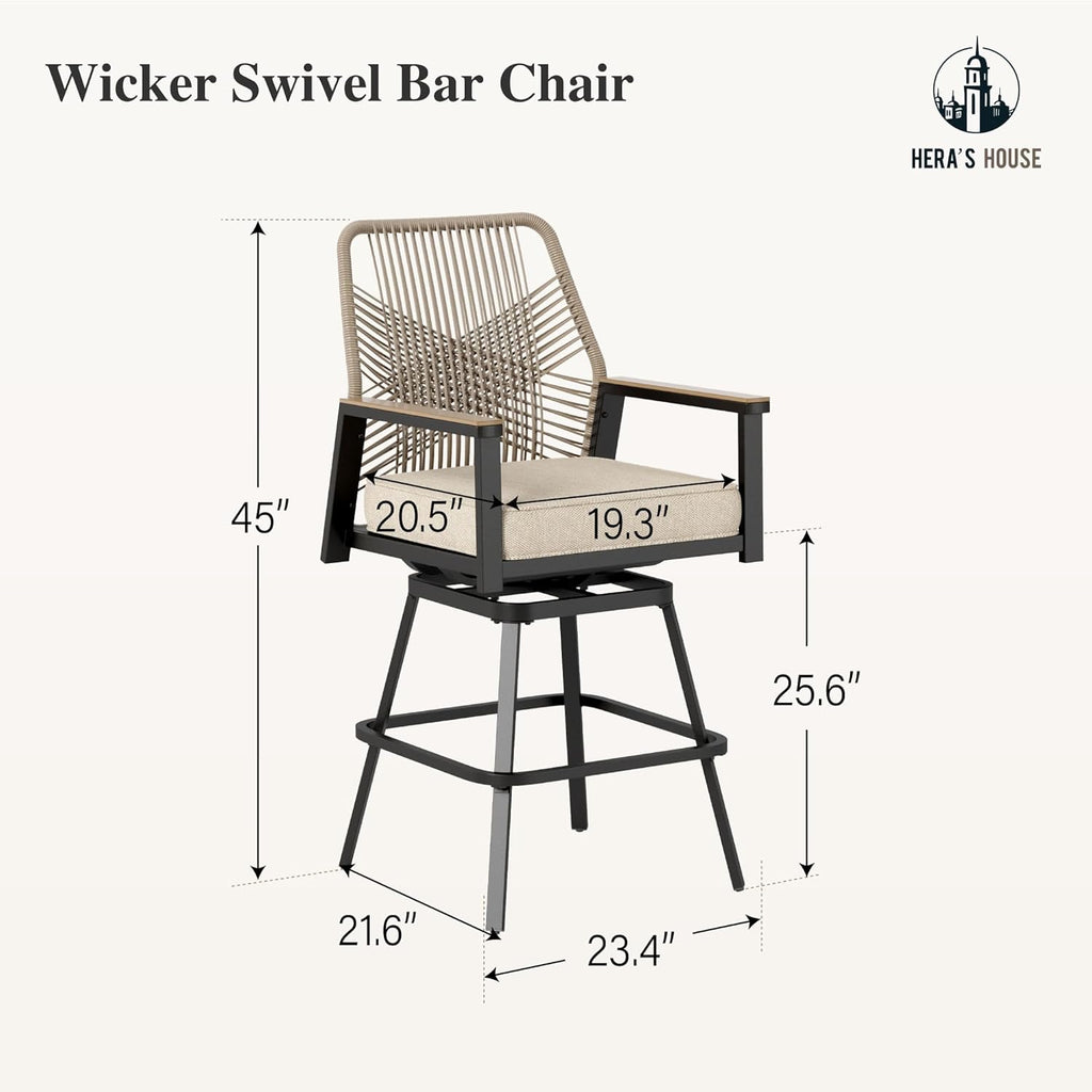 HERA'S HOUSE Outdoor Swivel Bar Stools Set of 4, High Top Patio Chairs with All Weather Cushion Pro Fabric, Bistro Set for Backyard, Lawn Garden, Balcony,Poolside