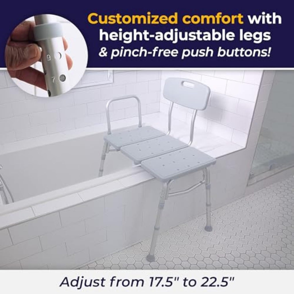 Drive Medical 12011KD-1 Tub Transfer Bench For Bathtub, Height Adjustable Shower Bench with Backrest, Shower Shower Chair Bath Seat for Elderly, Seniors, Arm Support for Transfer, 400 Weight Cap