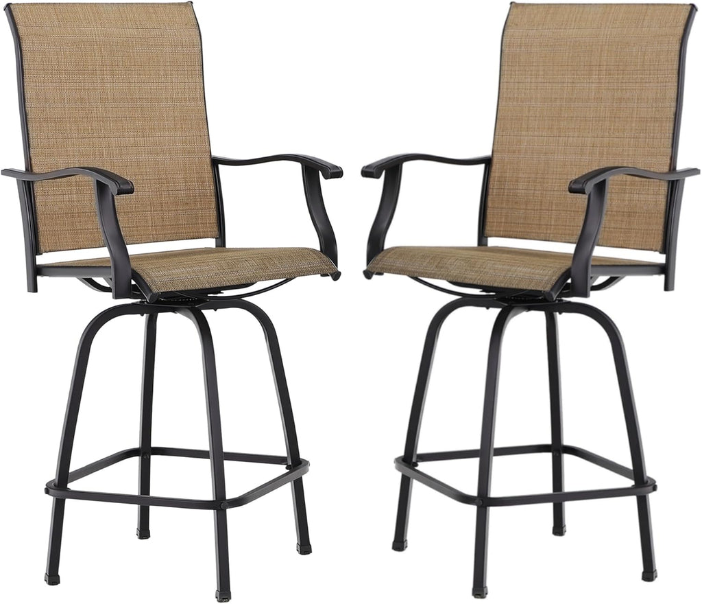 MFSTUDIO Outdoor Bar Stools Set of 4, Swivel Bar Height Patio Chairs Outdoor Barstools High Top Patio Swivel Bar Chairs, Breathable Textilene, Navy Blue