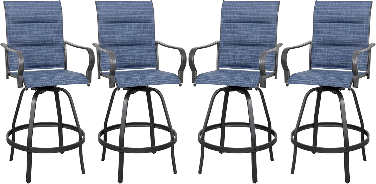 Vongrasig 2 Piece Patio Swivel Bar Chairs, All Weather Metal Textile High Swivel Bar Stools Chairs, Outdoor High Top Bistro Set for Backyard, Lawn Garden, Balcony, Taupe