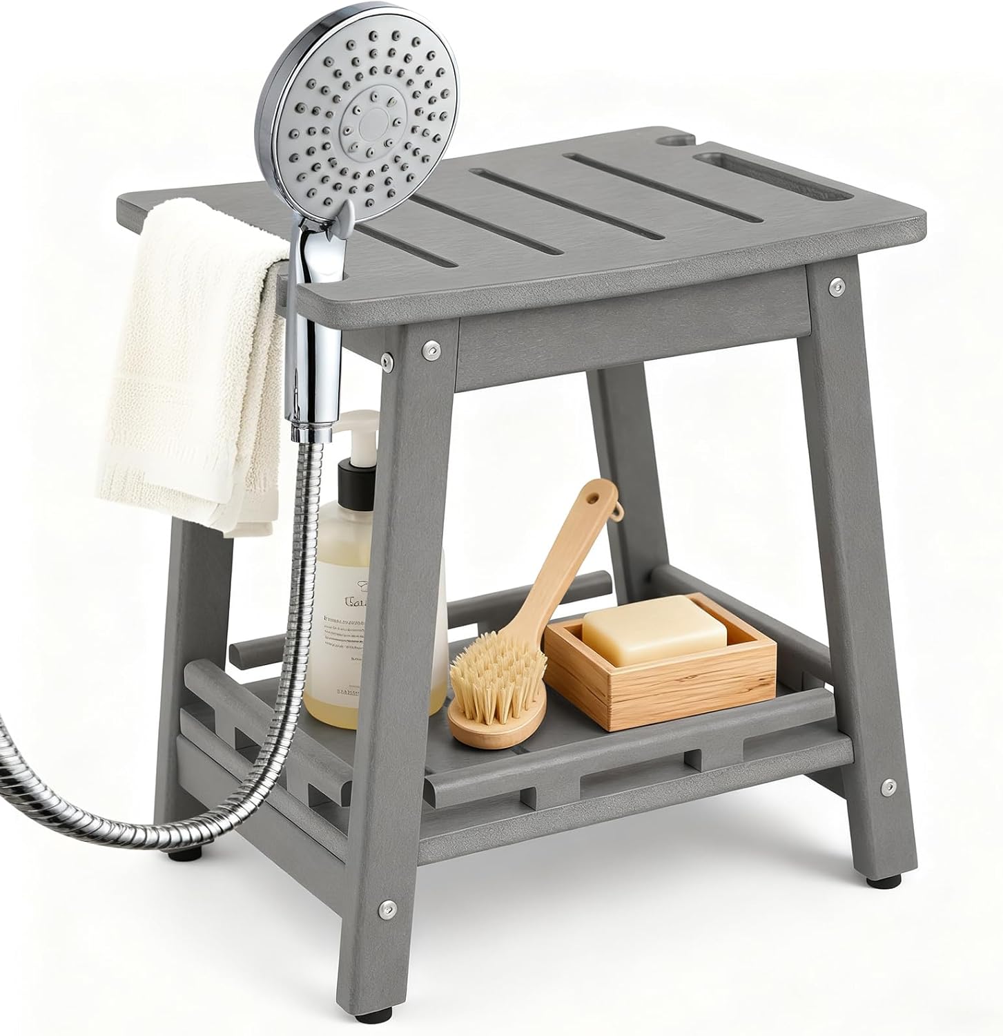 HDPE Shower Bench Seat for Shaving Legs, Waterproof Shower Stool with Storage Shelf for Bathroom,White