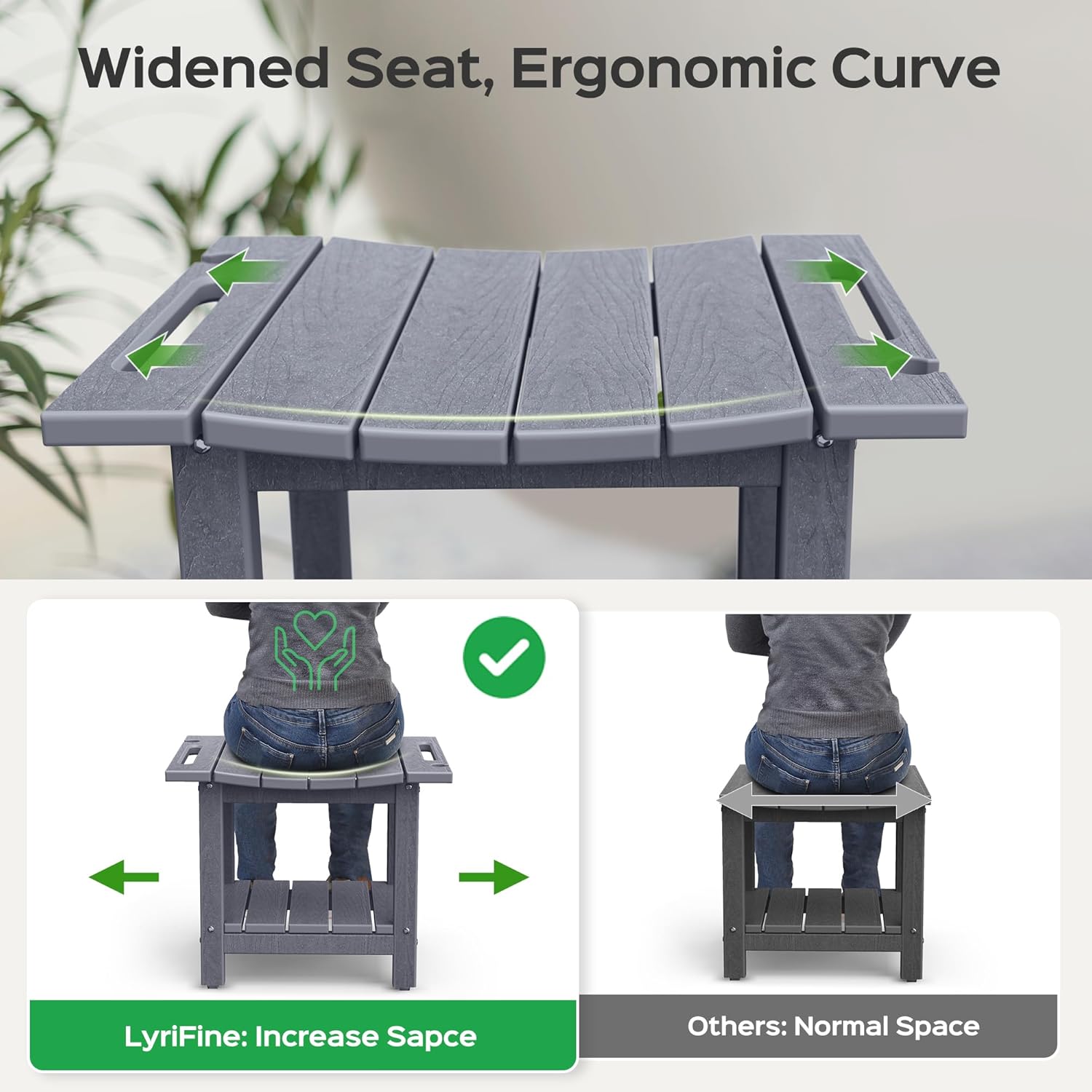 LyriFine Shower Bench - HDPE Waterproof Shower Bench for Inside Shower, 18.7" Shower Stool with Shower Head Holder, 350lbs Shower Seat with Storage Shelf, Shower Chair for Bathroom Indoor Outdoor Use