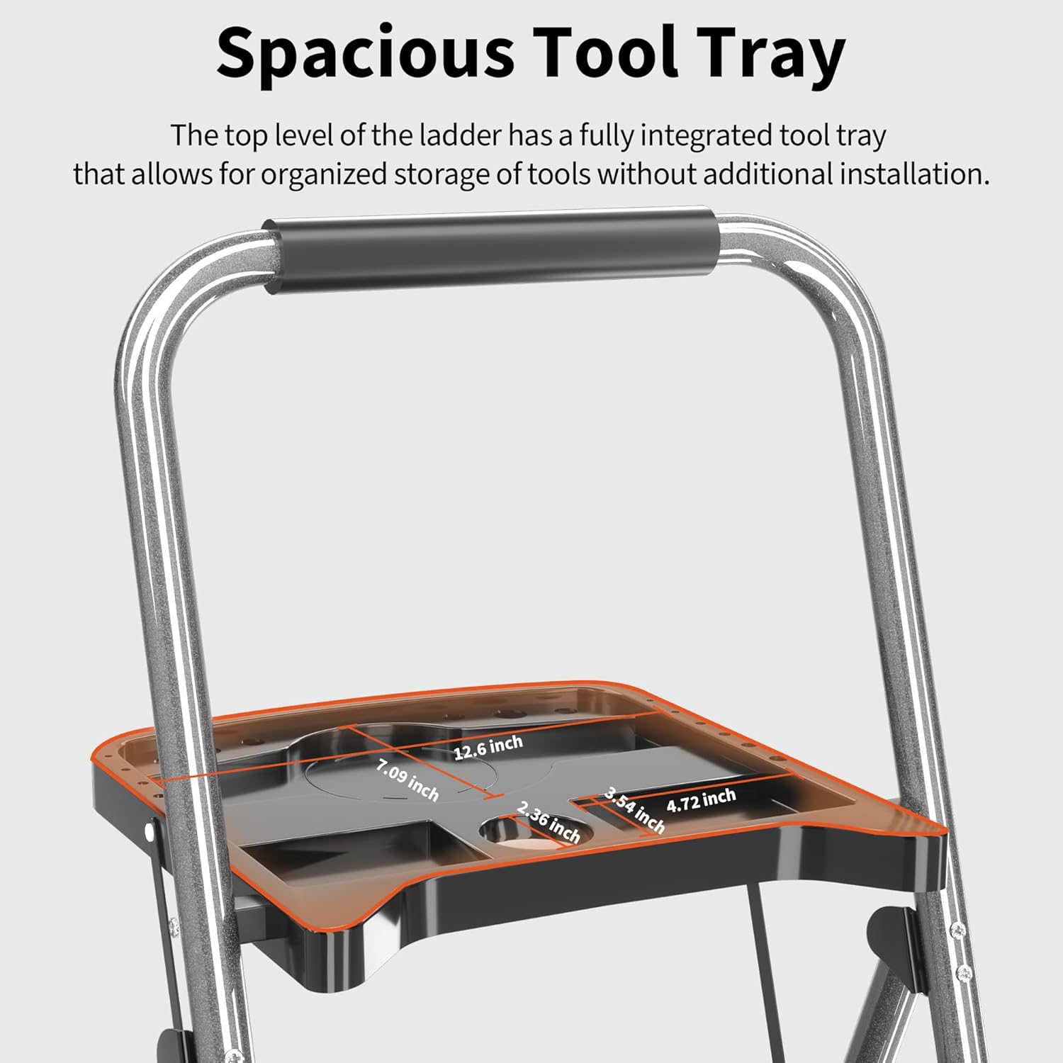 3 Step Ladder, Folding Step Stool with Tool Platform, Wide Anti-Slip Pedal and Anti-Slip Feet, Sturdiest Steel Construction, 600lbs Capacity Steel Ladder for Home Office, Grey