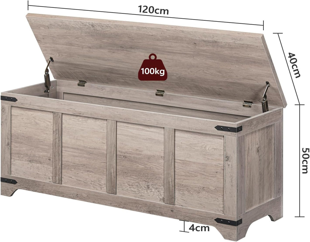 Storage Chest, 47.2" Storage Trunk with 2 Safety Hinges, Wooden Toy Chest, Entryway Shoe Bench, Large Toy Box for Kids Room, Bedroom, Living Room, Greige SCHG4901