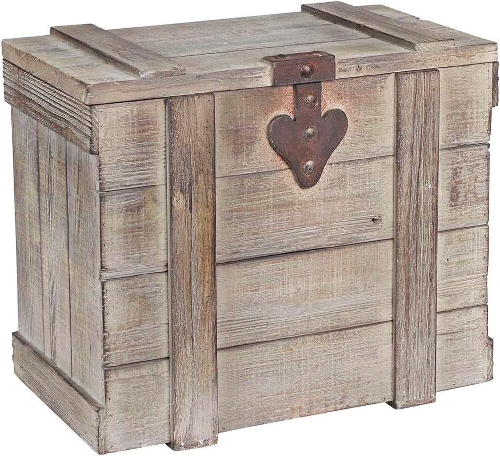 Household Essentials Antiqued Decorative Trunk, Large, Chinese Fir Panel and MDF, Smooth Backing and Metal Hinge Accent, Flat Top and Stay-Open Lid