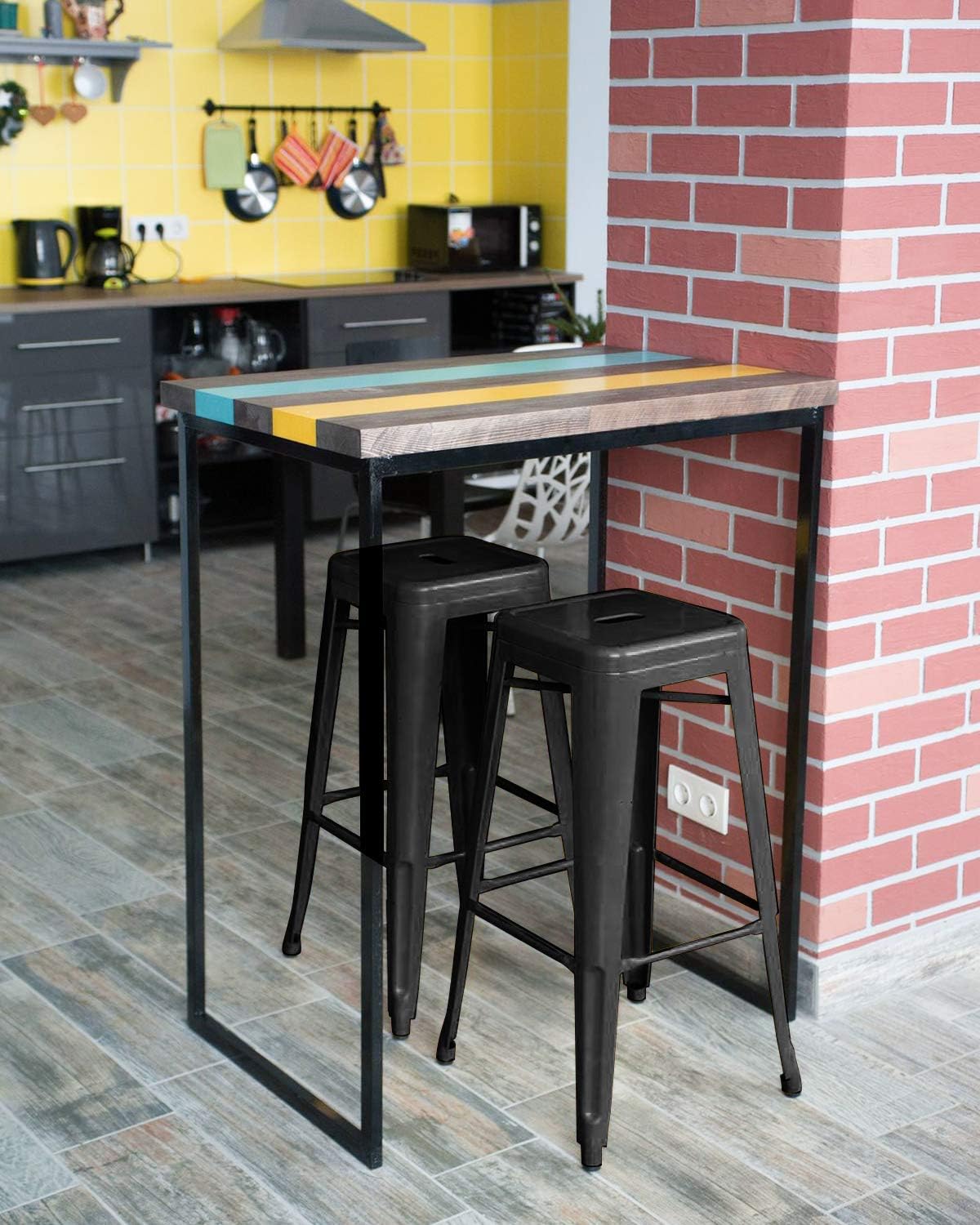 FDW Metal Bar Stools Set of 4 Counter Height Bar Stools 24 Inches Industrial Bar Chairs Patio Stool Stackable Backless Stool Indoor Outdoor Metal Kitchen Stools Bar Chairs (Black, 30")