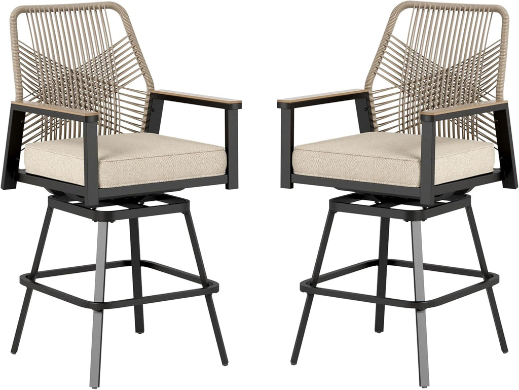 HERA'S HOUSE Outdoor Swivel Bar Stools Set of 4, High Top Patio Chairs with All Weather Cushion Pro Fabric, Bistro Set for Backyard, Lawn Garden, Balcony,Poolside