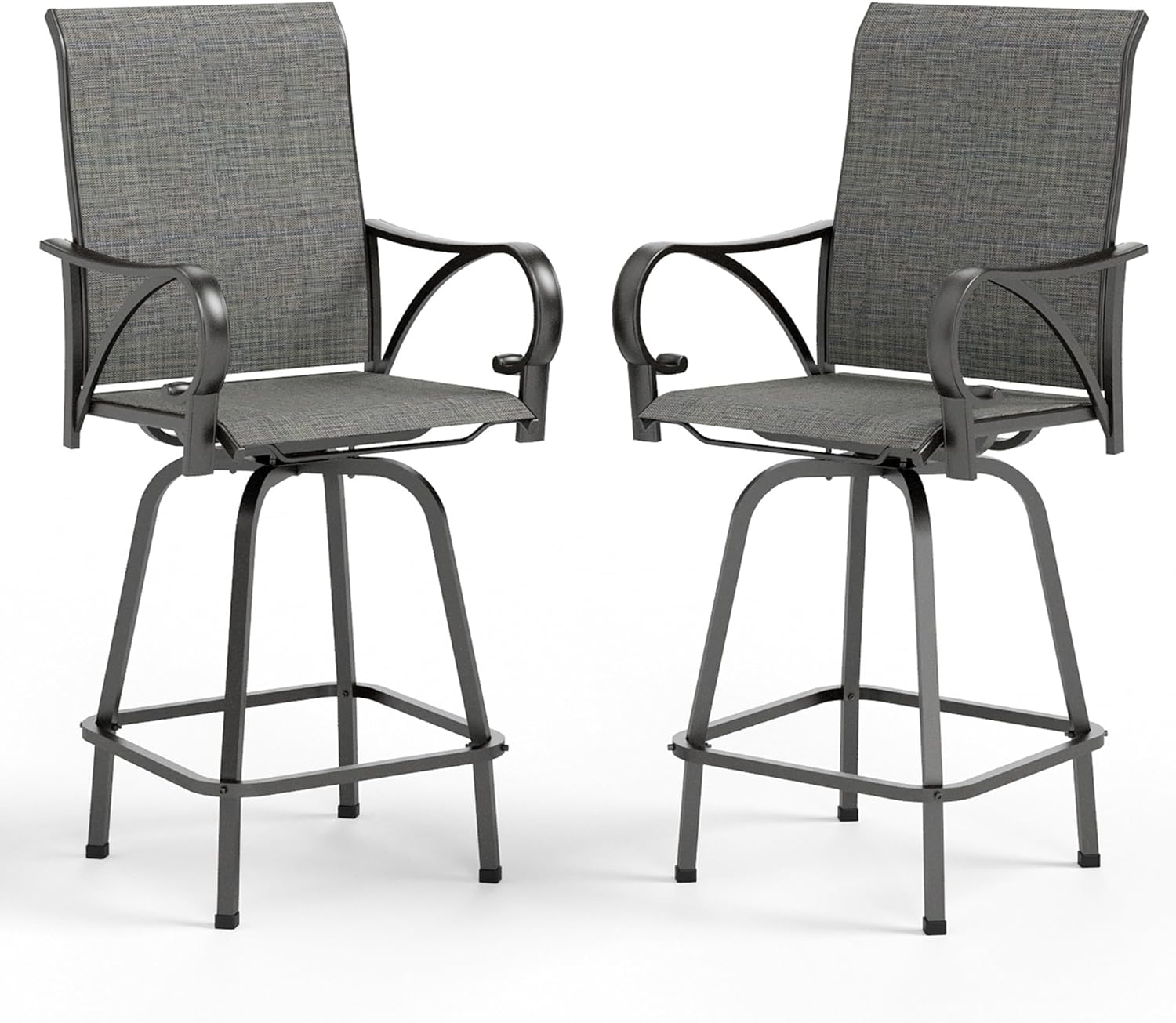 MFSTUDIO Outdoor Bar Stools Set of 4, Swivel Bar Height Patio Chairs Outdoor Barstools High Top Patio Swivel Bar Chairs, Breathable Textilene, Navy Blue