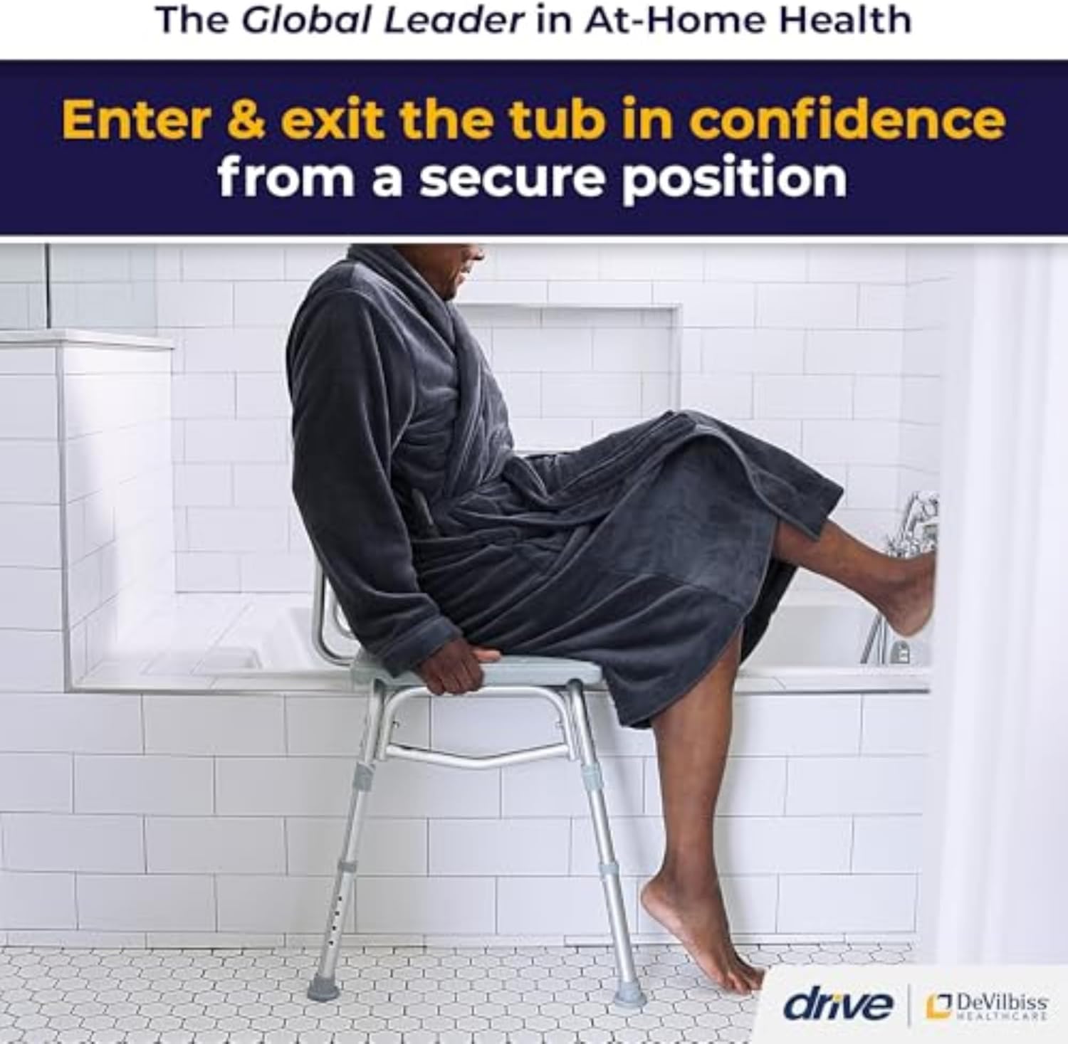 Drive Medical 12011KD-1 Tub Transfer Bench For Bathtub, Height Adjustable Shower Bench with Backrest, Shower Shower Chair Bath Seat for Elderly, Seniors, Arm Support for Transfer, 400 Weight Cap