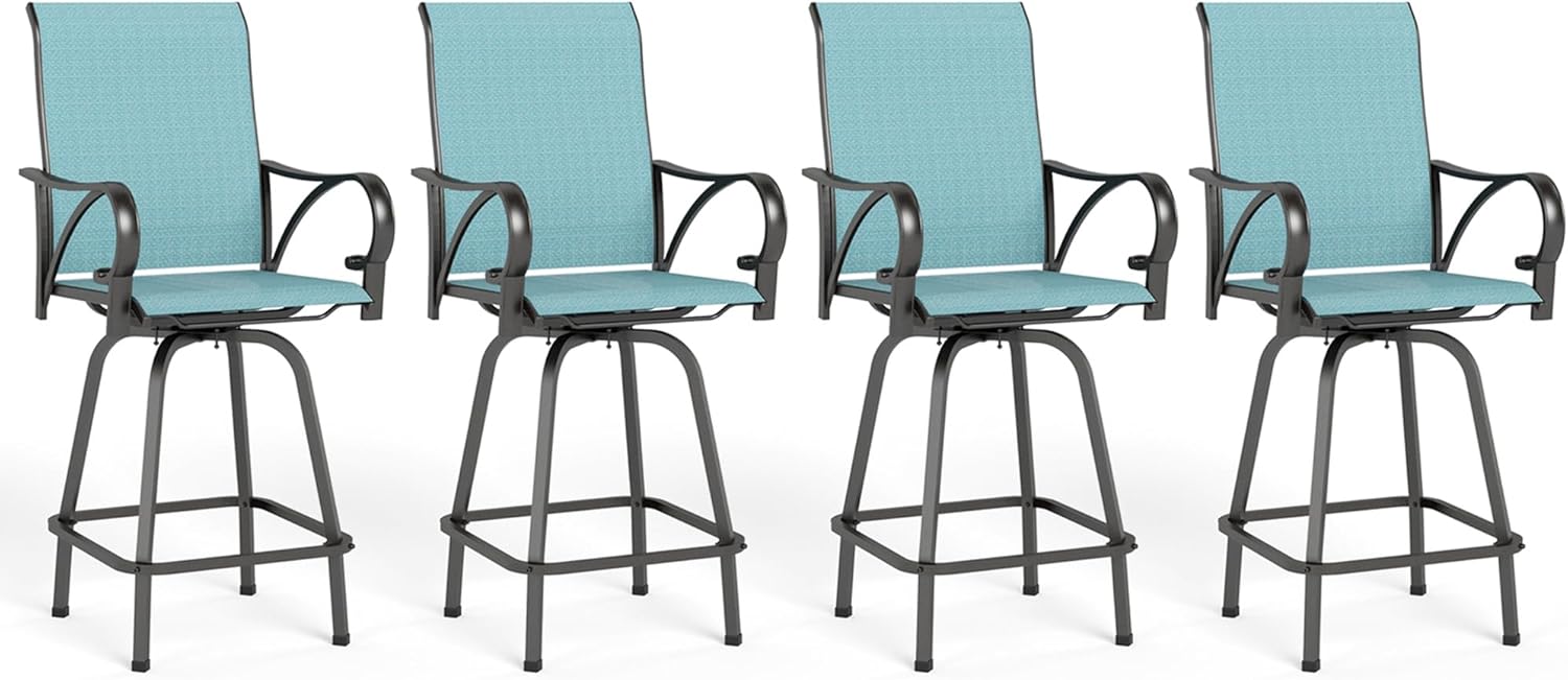 MFSTUDIO Outdoor Bar Stools Set of 4, Swivel Bar Height Patio Chairs Outdoor Barstools High Top Patio Swivel Bar Chairs, Breathable Textilene, Navy Blue