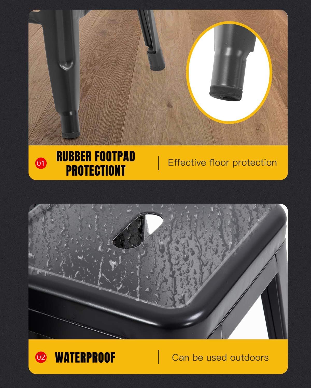 FDW Metal Bar Stools Set of 4 Counter Height Bar Stools 24 Inches Industrial Bar Chairs Patio Stool Stackable Backless Stool Indoor Outdoor Metal Kitchen Stools Bar Chairs (Black, 30")