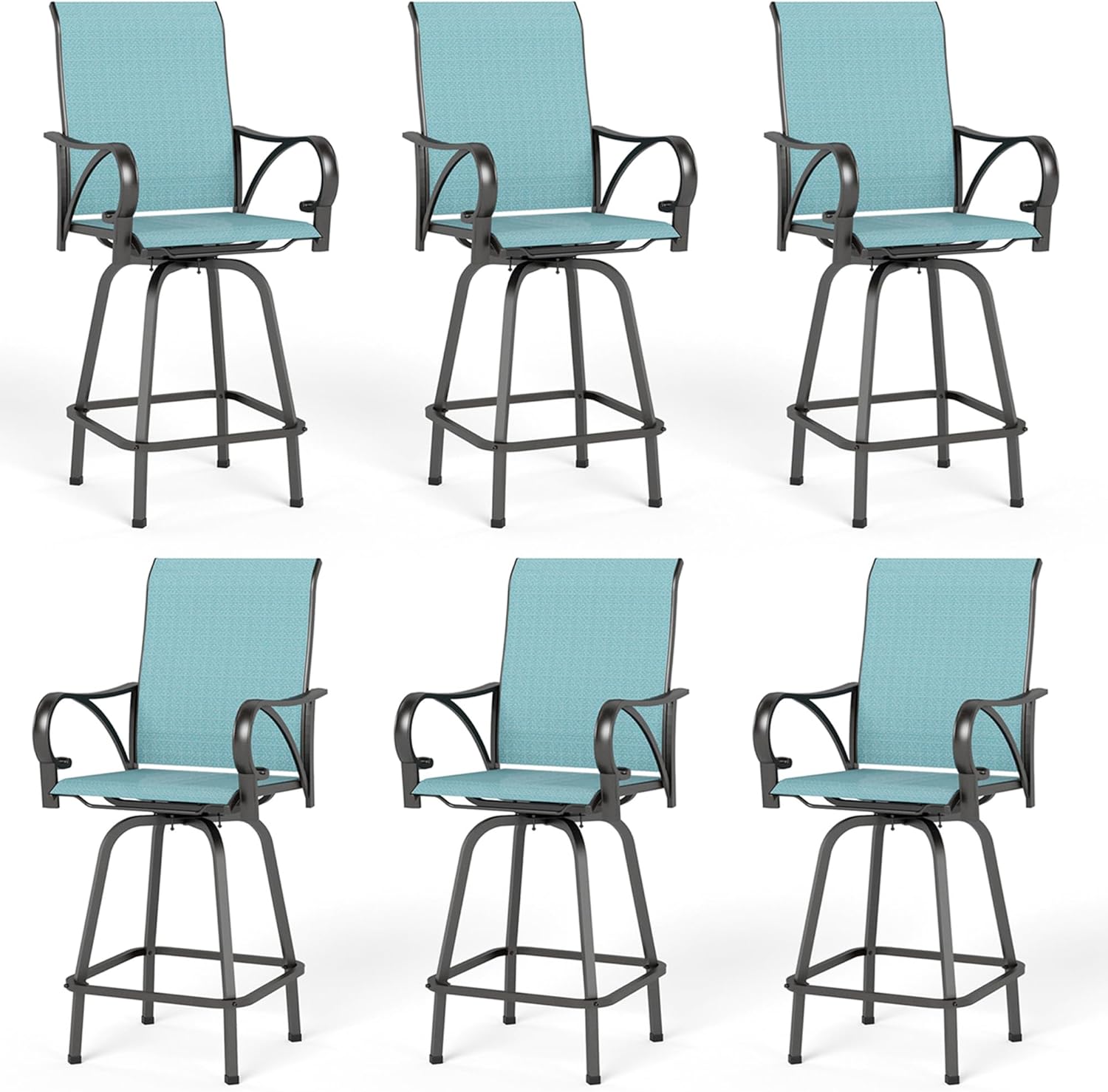 MFSTUDIO Outdoor Bar Stools Set of 4, Swivel Bar Height Patio Chairs Outdoor Barstools High Top Patio Swivel Bar Chairs, Breathable Textilene, Navy Blue