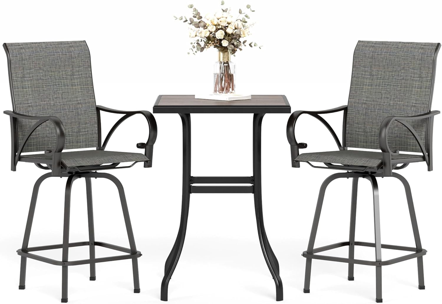 MFSTUDIO Outdoor Bar Stools Set of 4, Swivel Bar Height Patio Chairs Outdoor Barstools High Top Patio Swivel Bar Chairs, Breathable Textilene, Navy Blue