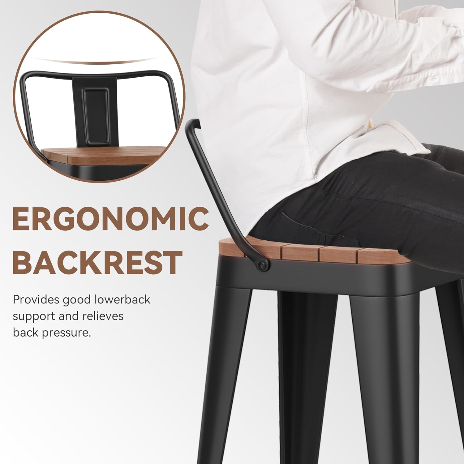 HAOBO Home 24" Outdoor Barstools Patio Stool Metal Bar Stools Set of 4 Counter Height Barstools with Wood Plastic Seat Industrial Bar Chairs Metal Kitchen Stools