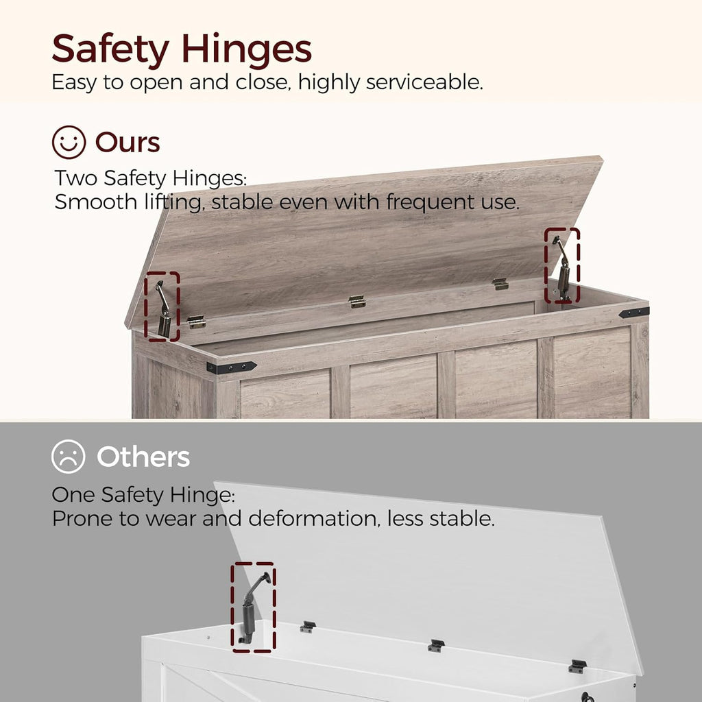 Storage Chest, 47.2" Storage Trunk with 2 Safety Hinges, Wooden Toy Chest, Entryway Shoe Bench, Large Toy Box for Kids Room, Bedroom, Living Room, Greige SCHG4901