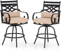 PHI VILLA Outdoor Swivel Bar Stools Set of 4，Patio Counter Height Bar Chairs with Back and Armrest，Metal,Black