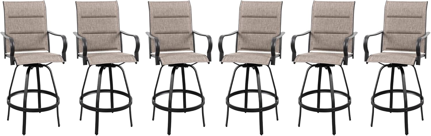 Vongrasig 2 Piece Patio Swivel Bar Chairs, All Weather Metal Textile High Swivel Bar Stools Chairs, Outdoor High Top Bistro Set for Backyard, Lawn Garden, Balcony, Taupe