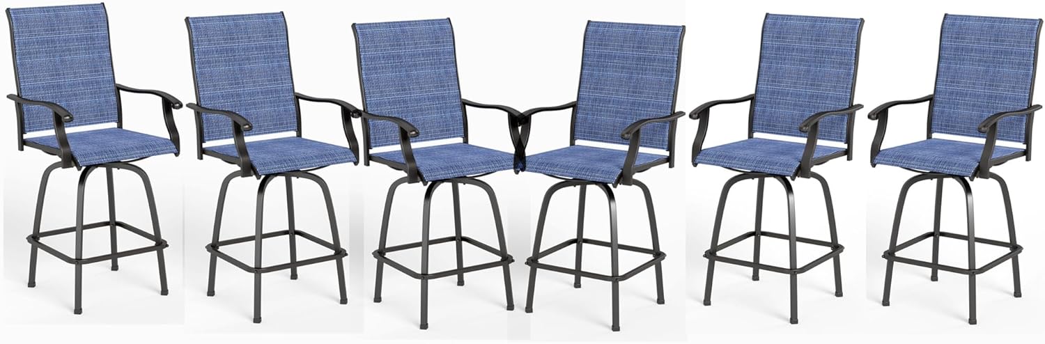 MFSTUDIO Outdoor Bar Stools Set of 4, Swivel Bar Height Patio Chairs Outdoor Barstools High Top Patio Swivel Bar Chairs, Breathable Textilene, Navy Blue